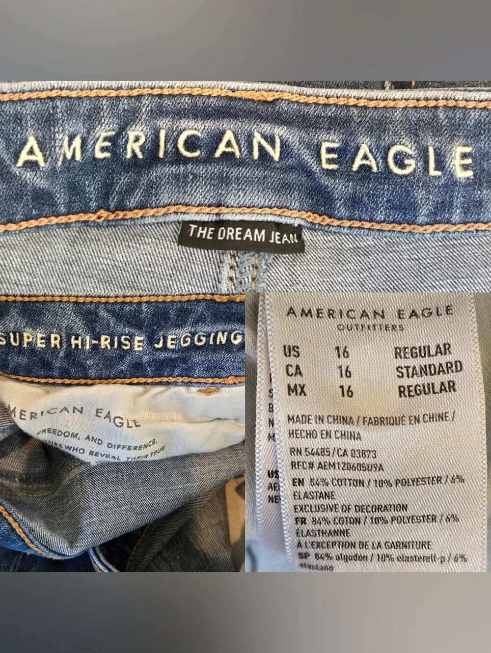 American Eagle Dream Super Hi-Rise Jegging Jeans  Distressed Raw Hem 16